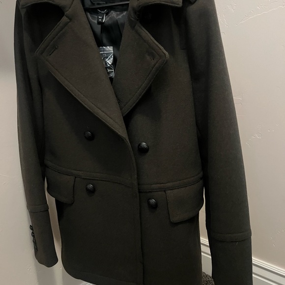 Express Black Double-Breasted Peacoat with Notched Lapel - Picture 2 of 4